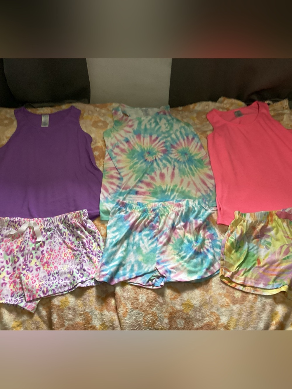 Tie-Dye and Solid Sleep Tank & Short Set - Purple, Pink, Multi
